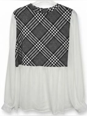 Absolutely Famous Black-and-White Plaid Panel Peplum Blouse